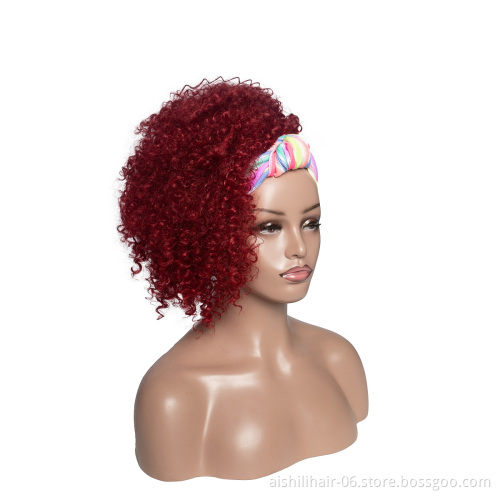 wholesale vendors headband wigs afro kinky curly red color heat resistant headband wigs for black women